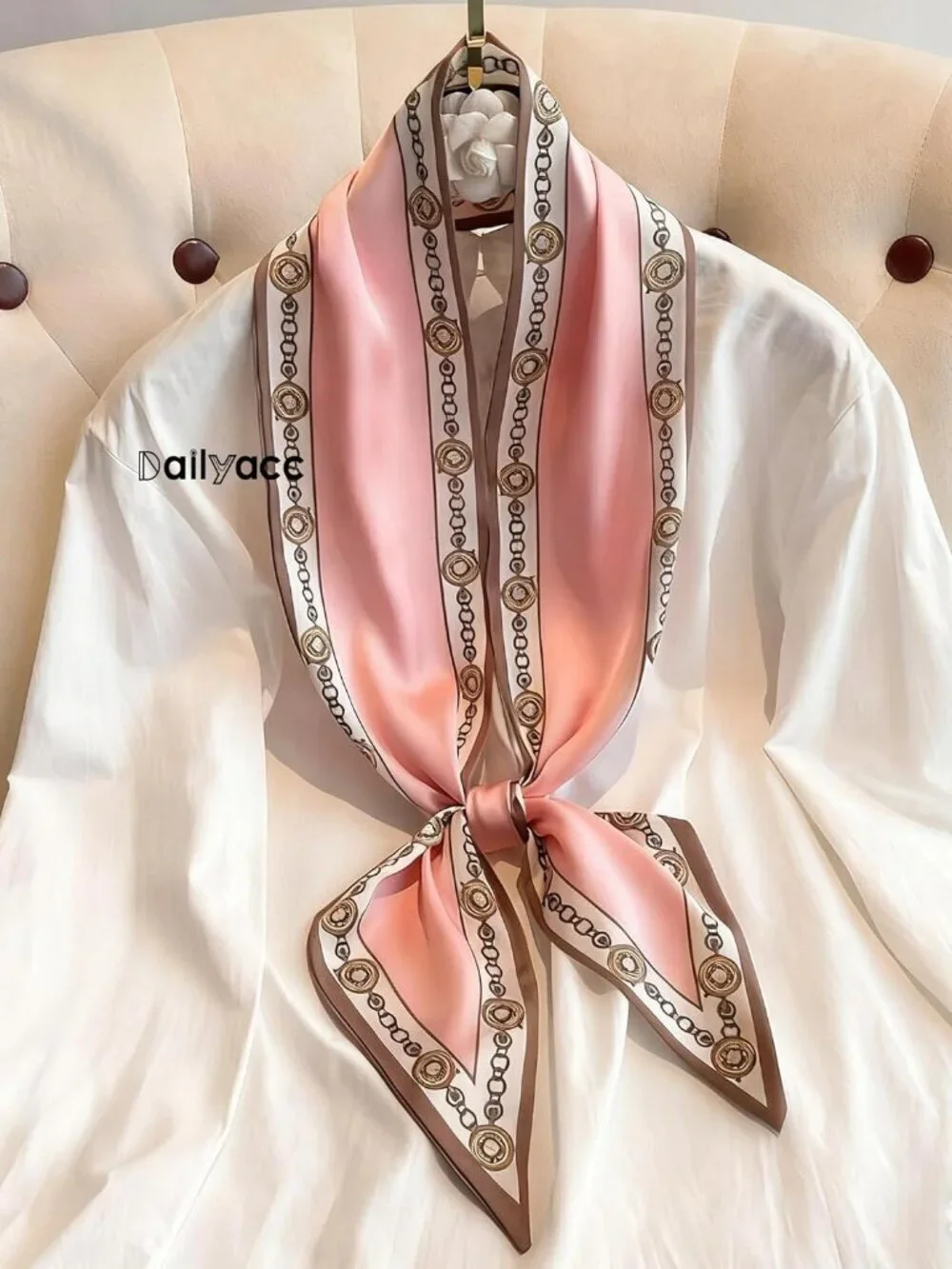 Women's Pink Badge Stylish Satin Headscarf Wrap Lightweight Scarves Scarf